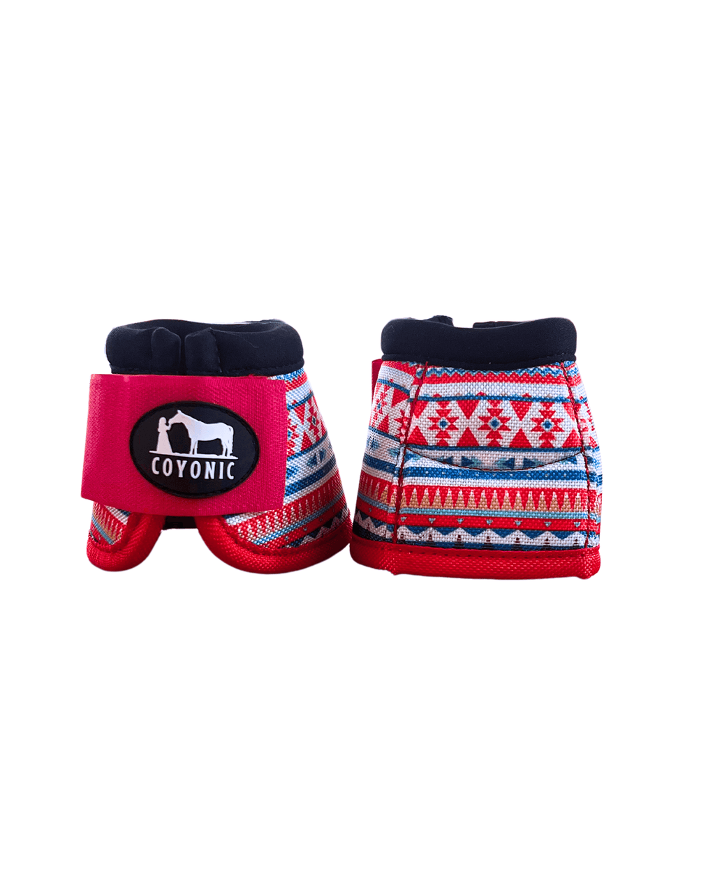 Cloches cheval rouge motif aztec – protection sabot | Coyonic