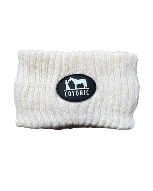 Bandeau d'hiver blanc pour femme Coyonic en maille, idéal pour garder les oreilles au chaud