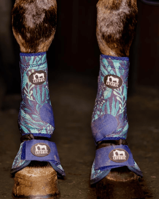 Guêtre cheval bleu motif forêt Cloches cheval bleu motif forest – protection sabot | Coyonic