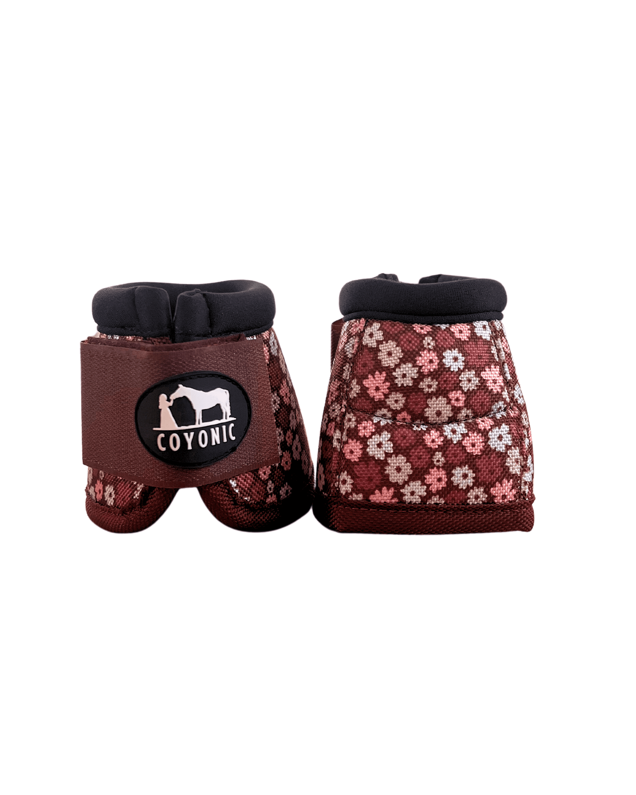 Cloches cheval bordeaux motif fleuris – protection sabot | Coyonic