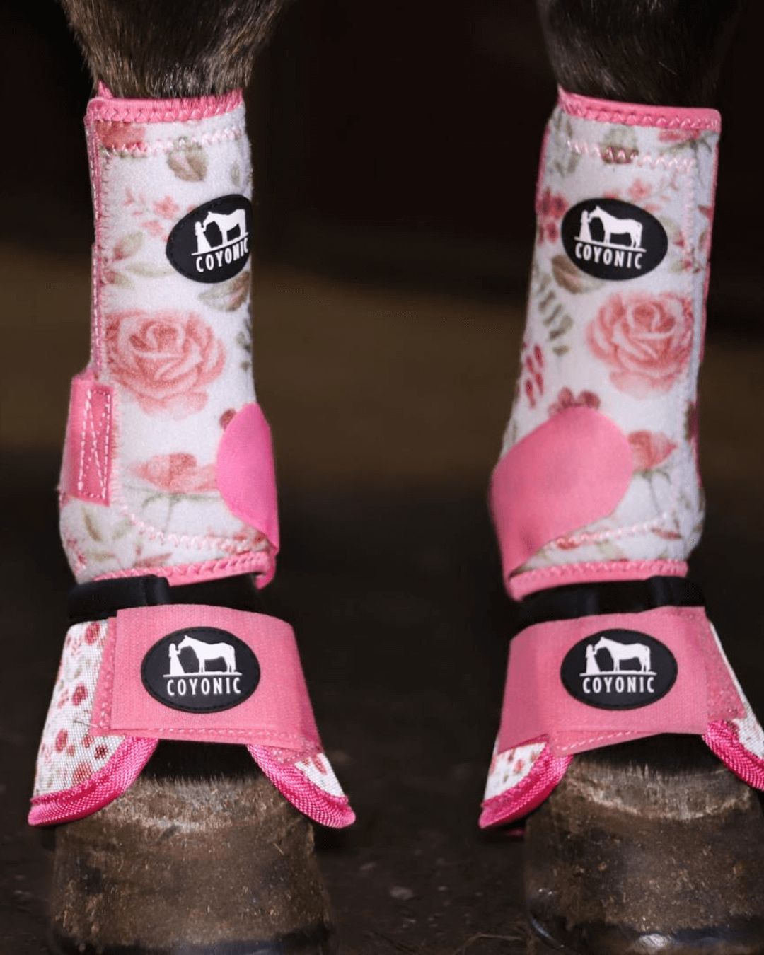 Guêtre cheval rose à fleur Cloches cheval rose motif fleuris – protection sabot | Coyonic